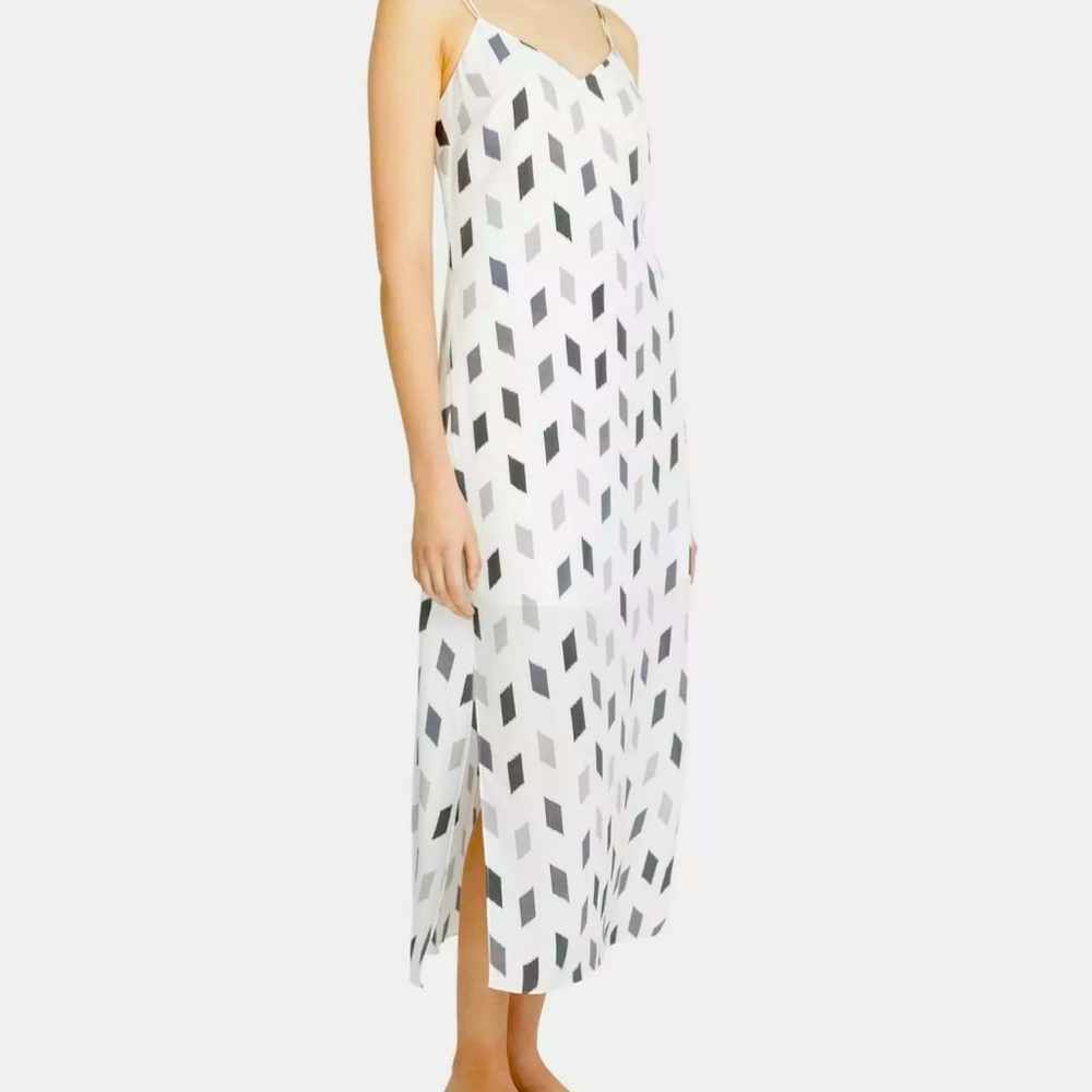 THEORY Double Strap Slip Dress  BRUSH PRINT GREY MULTI size 4